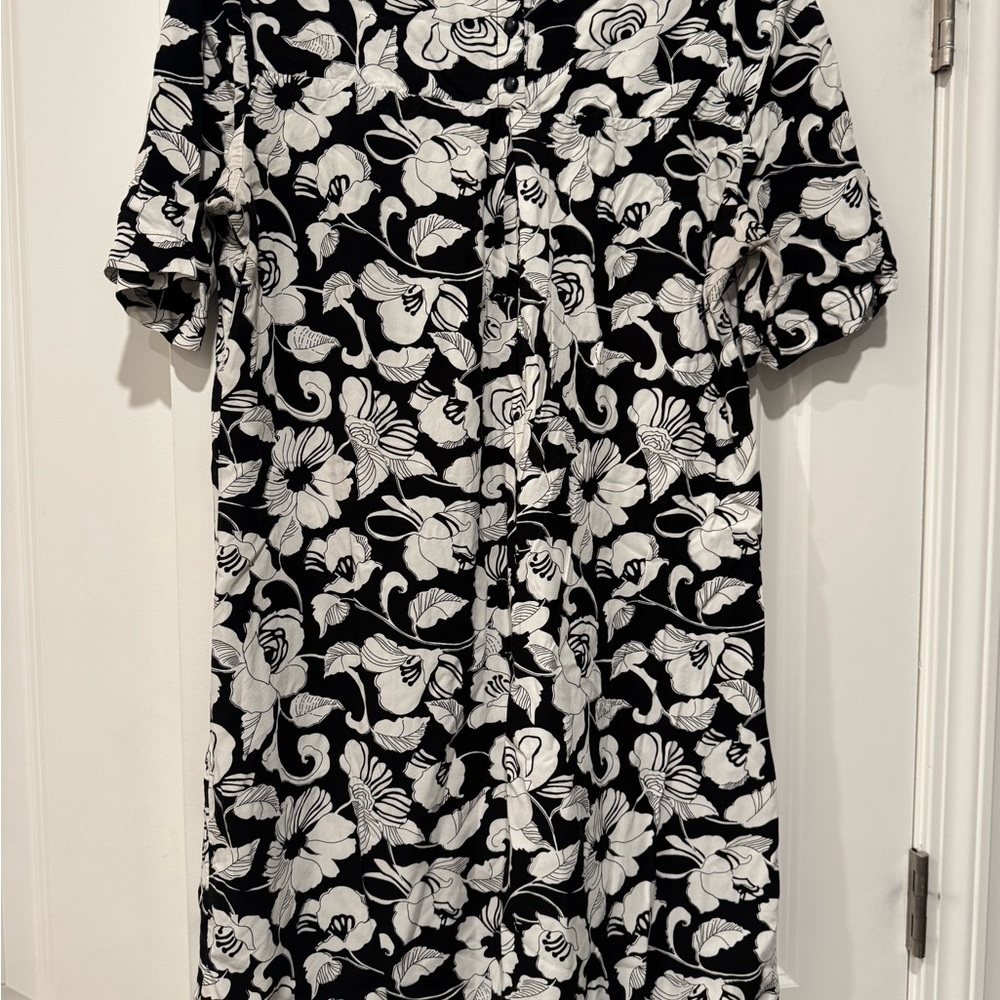 Anthropologie Maeve Zola Womens Floral Shift Dress Black White Pockets Size 12 - Picture 4 of 5